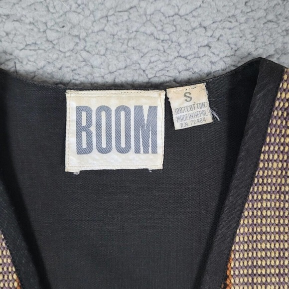 [SOLD]BOOM Vest W Black Small Hippy Earthy Stripes Boho Vintage Textured Tribal - Picture 4 of 7
